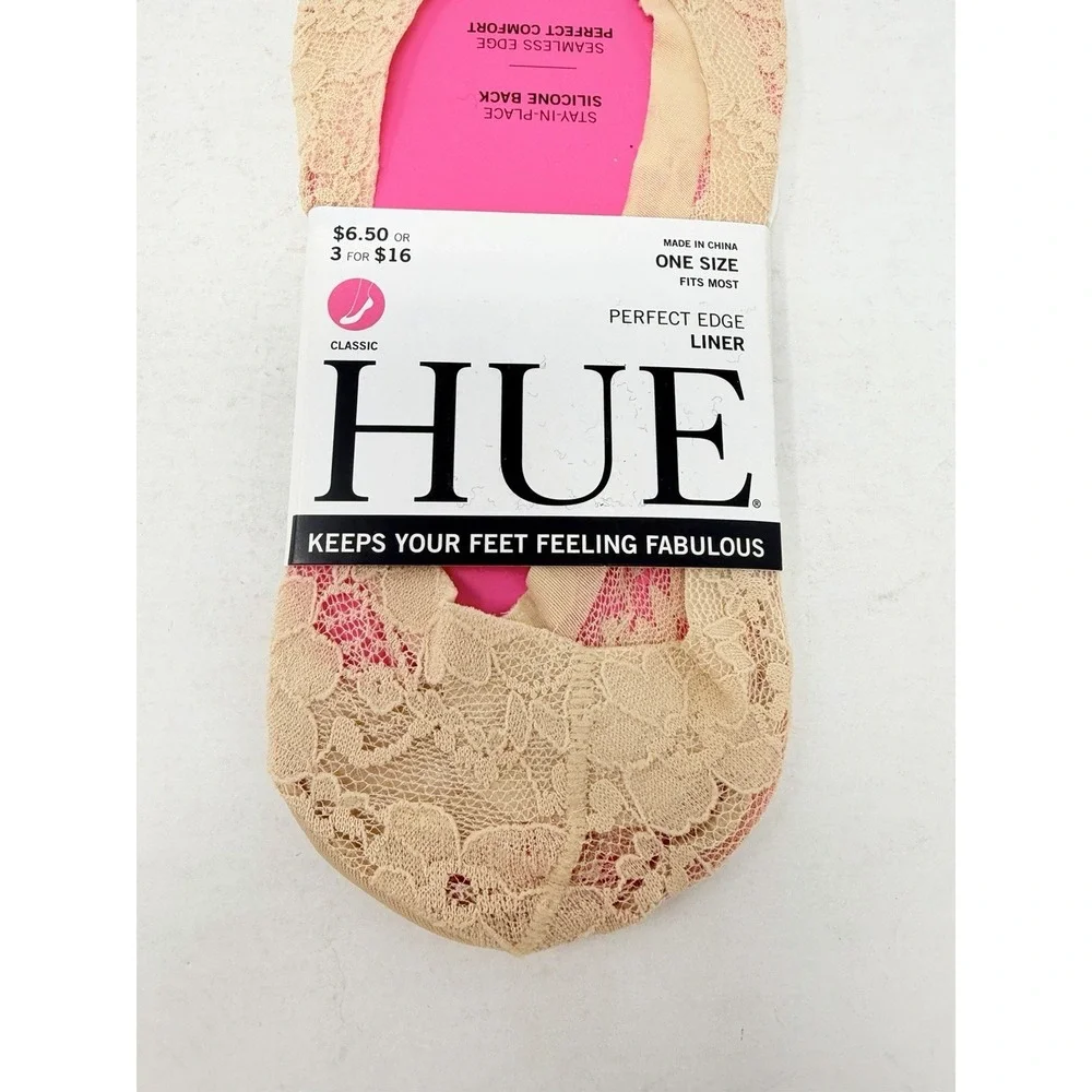 Hue Womens One Size Fits Most Classic Perfect Edge Lace Liner Socks Cream 1854
